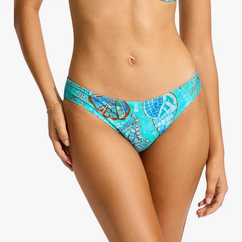 Seafolly Hipster Full Coverage Bikini Bottom Swimsuit La Mer Aquatic Blue 12 NWT